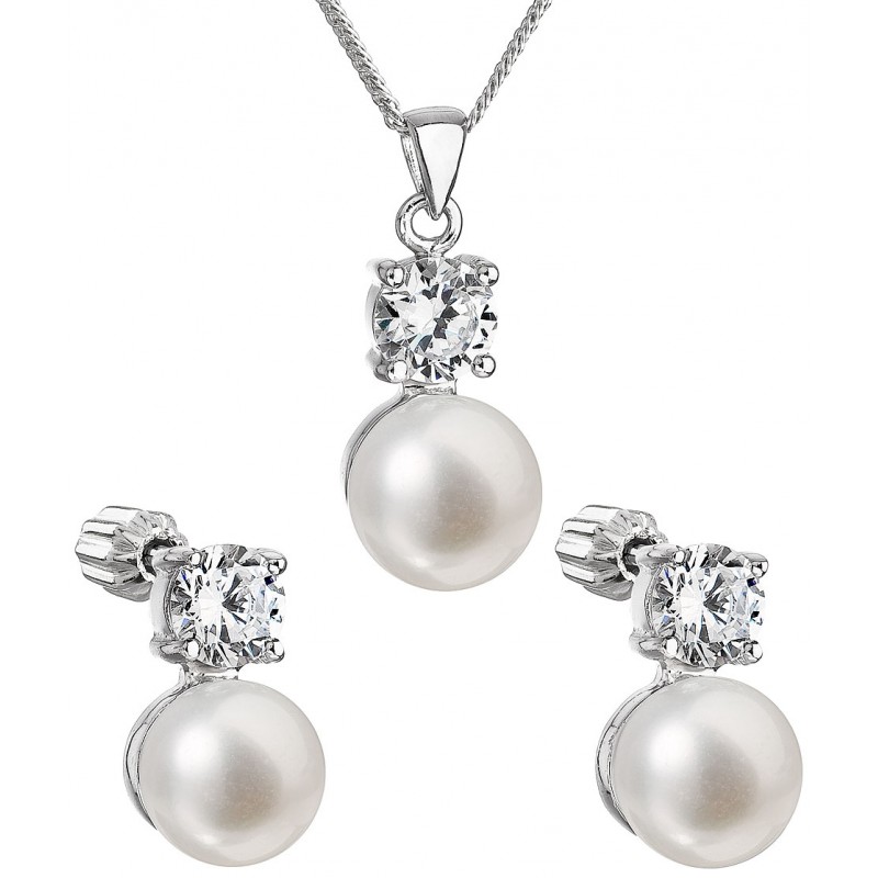 Strieborný set s pravými perlami a zirkónmi: náušnice+náhrdelník AG3101